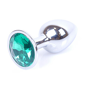 Boss Series Jewellery Silver Plug GREEN - stříbrný anální kolík s drahokamem 7 x 2,7 cm