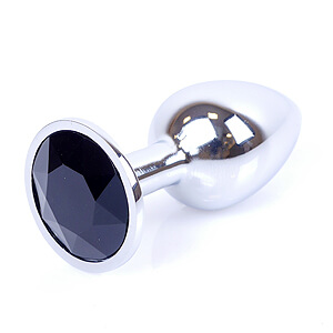 Boss Series Jewellery Silver Plug BLACK - stříbrný anální kolík s drahokamem 7 x 2,7 cm