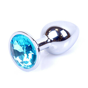 Boss Series Jewellery Silver Plug LIGHT BLUE - stříbrný anální kolík s drahokamem 7 x 2,7 cm