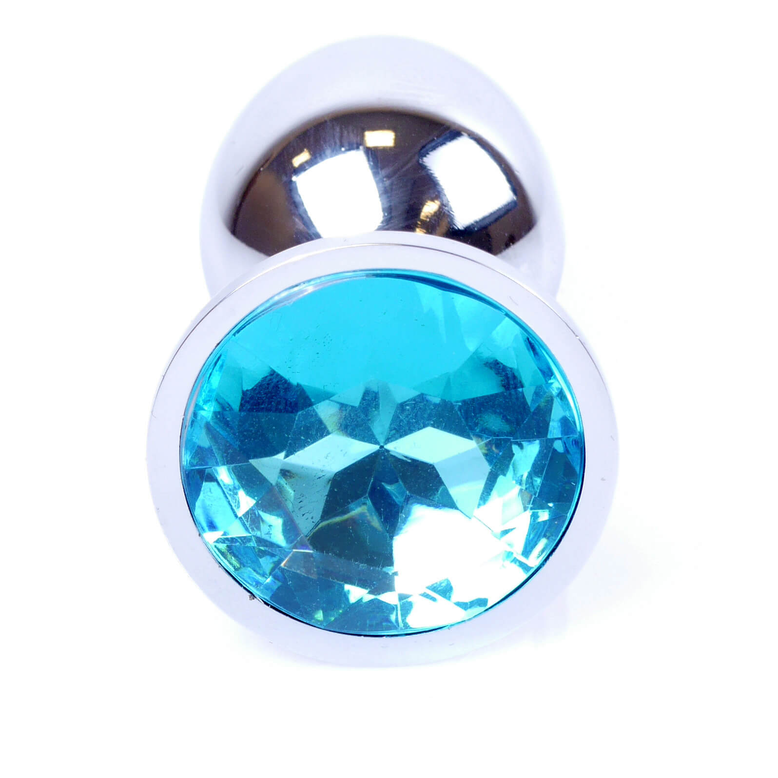Boss Series Jewellery Silver Plug LIGHT BLUE - stříbrný anální kolík s drahokamem 7 x 2,7 cm