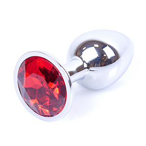 Boss Series Jewellery Silver Plug RED - stříbrný anální kolík s drahokamem 7 x 2,7 cm