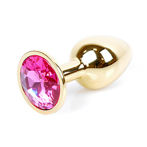 Boss Series Jewellery Gold Plug PINK - zlatý anální kolík s drahokamem 7 x 2,7 cm