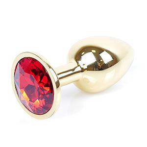 Boss Series Jewellery Gold Plug RED - zlatý anální kolík s drahokamem 7 x 2,7 cm