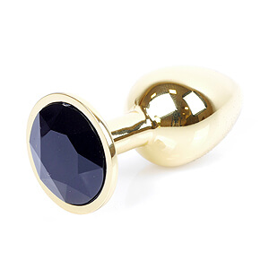 Boss Series Jewellery Gold Plug BLACK - zlatý anální kolík s drahokamem 7 x 2,7 cm