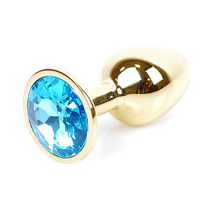 Boss Series Jewellery Gold Plug LIGHT BLUE - zlatý anální kolík s drahokamem 7 x 2,7 cm