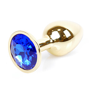 Boss Series Jewellery Gold Plug DARK BLUE - zlatý anální kolík s drahokamem 7 x 2,7 cm