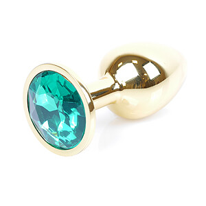 Boss Series Jewellery Gold Plug GREEN - zlatý anální kolík s drahokamem 7 x 2,7 cm