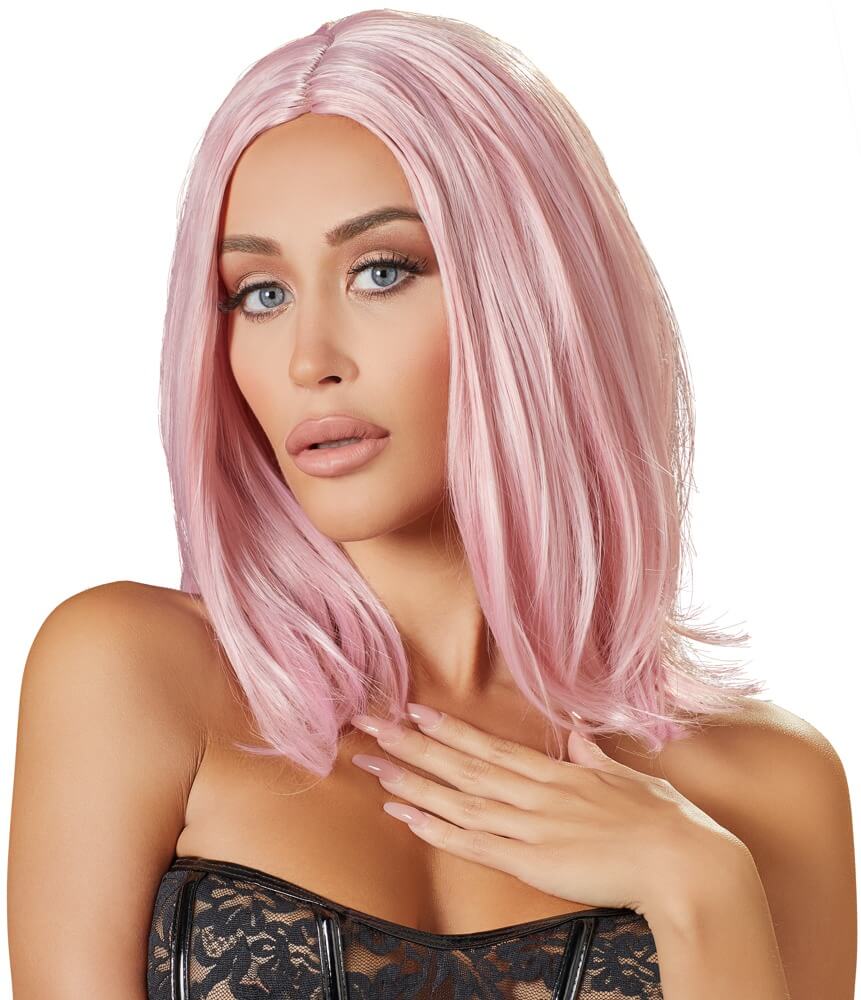 Cottelli Wig Bob Pink, růžová paruka s rovnými vlasy 30 cm