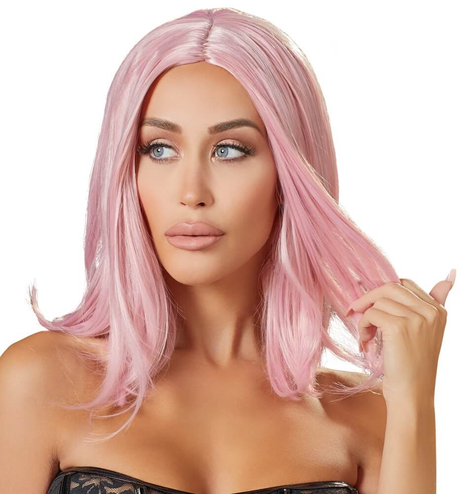 Cottelli Wig Bob Pink, růžová paruka s rovnými vlasy 30 cm